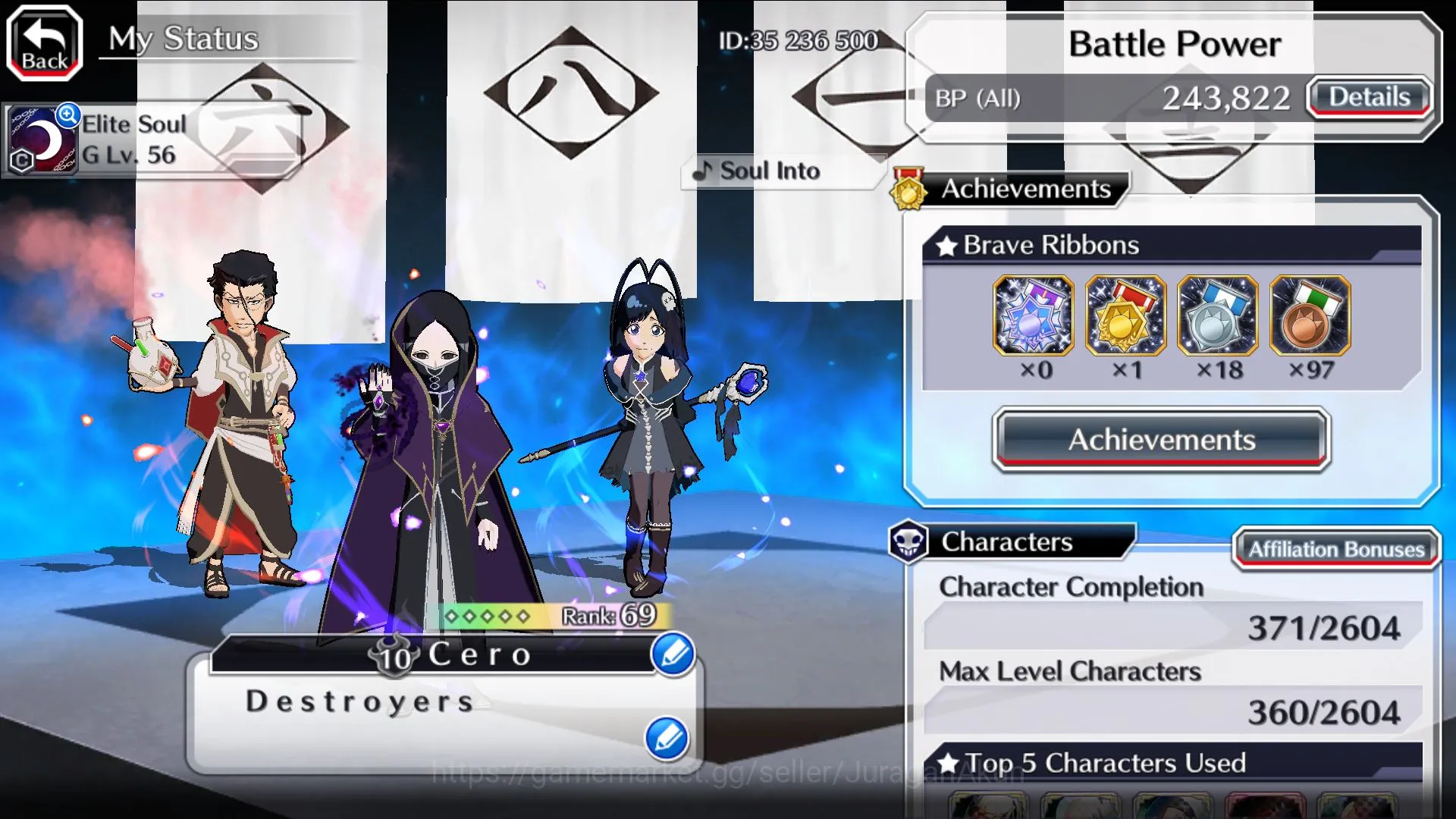 Bleach: Brave Souls Accounts Mid-Tier GBL 1K Orb|story,side story fresh|MT char 3|7 Char 5/5(10th Ichigo,TYBW24 Etsu 6