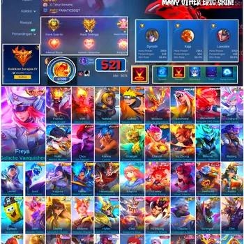 Mobile Legends: Bang Bang Accounts #4476 521 Skins | Freya Galactic Vanquisher (LEGEND) | Franco King of Hell (LEGEND