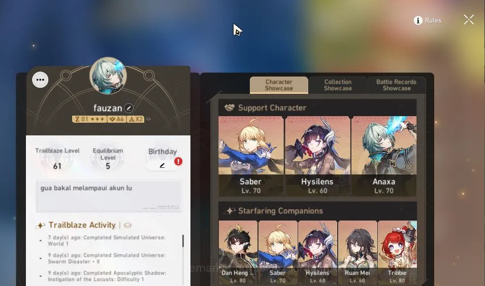 Honkai Star Rail End Game Asia |TL 61|7 limited|[Saber,Dante]+Sign 3B,Anaxa, image 1