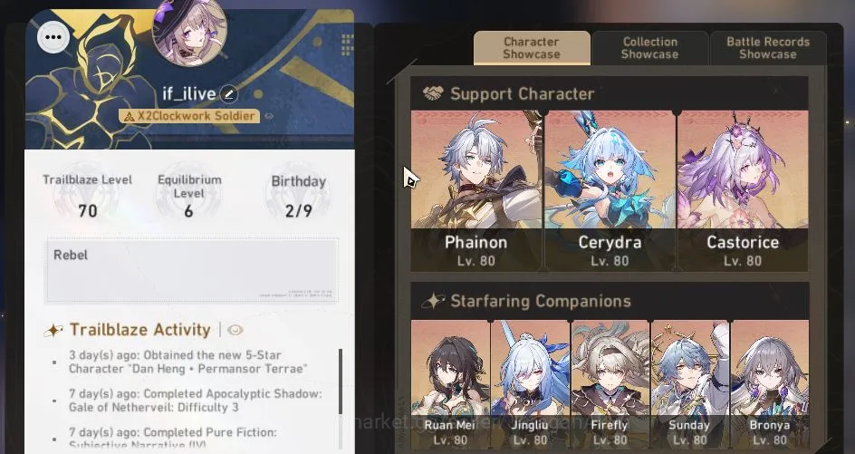 Honkai Star Rail Mid Game ASIA [TL70]11 Limited(Castorice+Sign,Sunday,Cerydr image 1