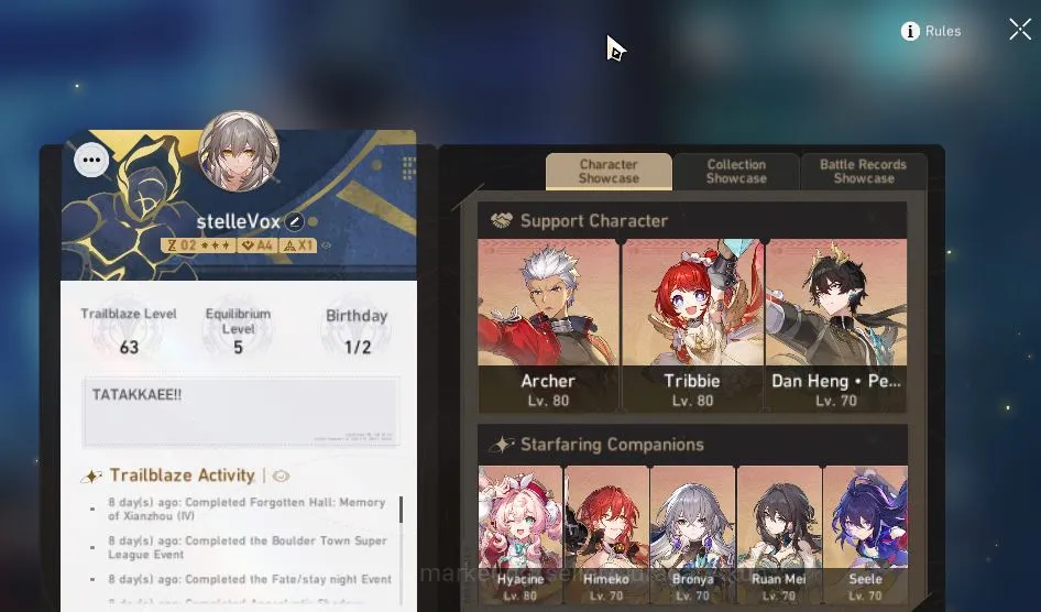Honkai Star Rail Mid Game Asia |TL 63|5 limited|[Archer E2+Sign,3B E1,Dante+ image 1