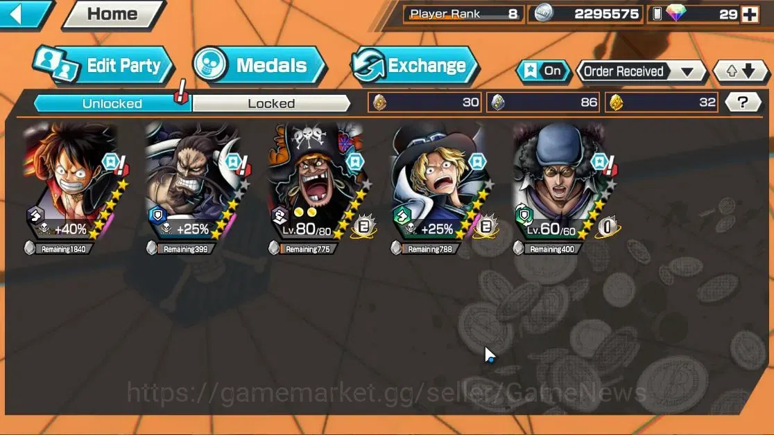 One Piece Bounty Rush Accounts High-End Global|4EX|TSCA Kaido,4Emperor Teach,Flame Emperor Sabo,BLackbeard Pirate Kuzan|Rank 3
