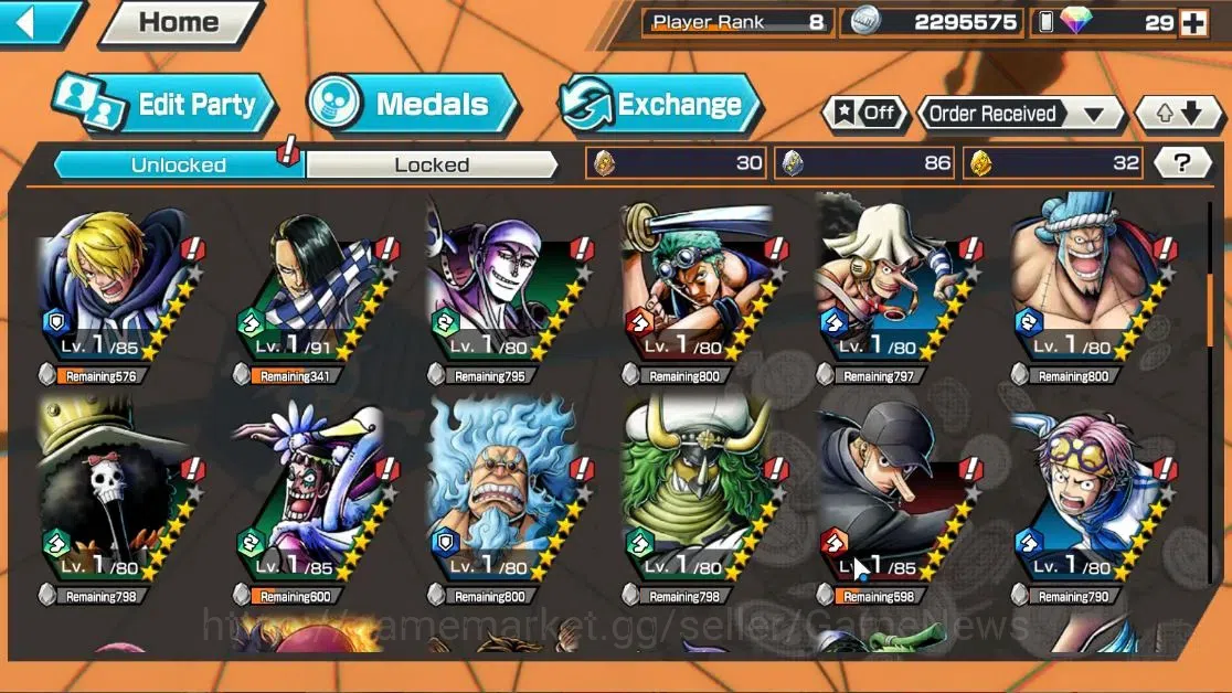 One Piece Bounty Rush Accounts High-End Global|4EX|TSCA Kaido,4Emperor Teach,Flame Emperor Sabo,BLackbeard Pirate Kuzan|Rank 5