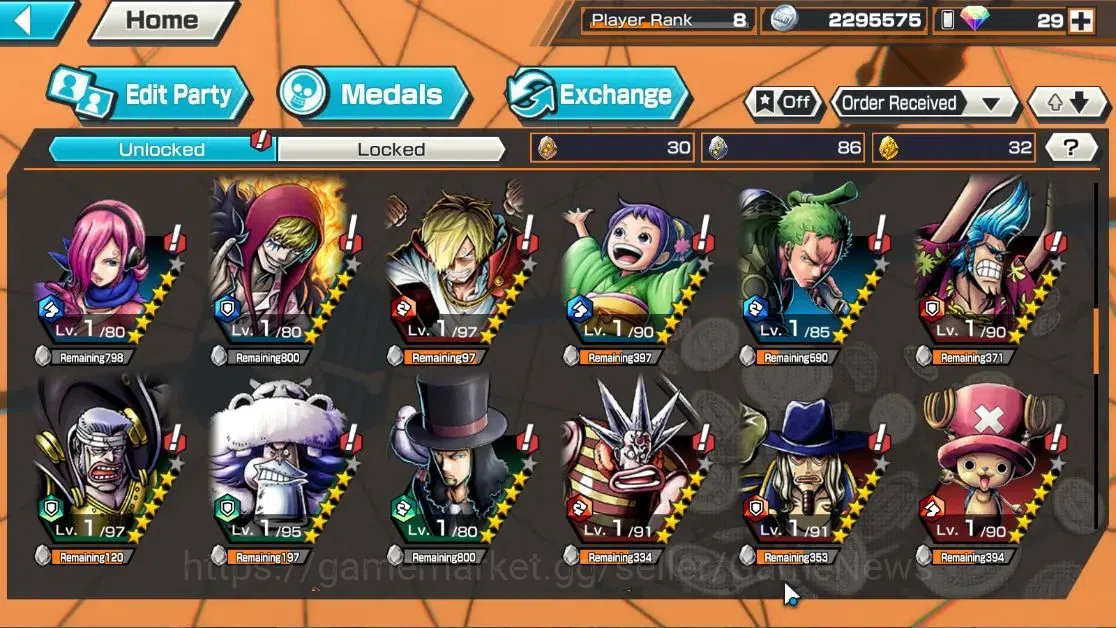 One Piece Bounty Rush Accounts High-End Global|4EX|TSCA Kaido,4Emperor Teach,Flame Emperor Sabo,BLackbeard Pirate Kuzan|Rank 6