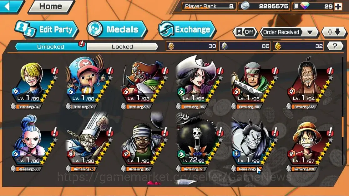 One Piece Bounty Rush Accounts High-End Global|4EX|TSCA Kaido,4Emperor Teach,Flame Emperor Sabo,BLackbeard Pirate Kuzan|Rank 7