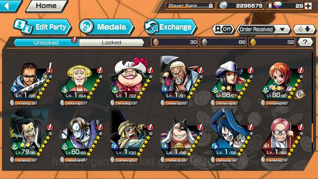One Piece Bounty Rush Accounts High-End Global|4EX|TSCA Kaido,4Emperor Teach,Flame Emperor Sabo,BLackbeard Pirate Kuzan|Rank 8