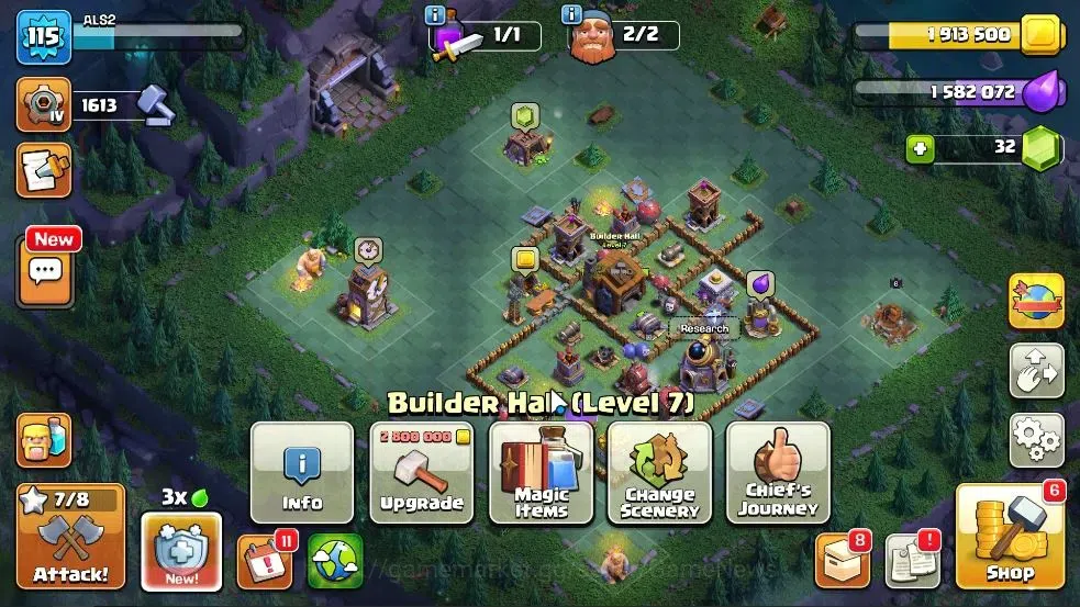 Clash of Clans Accounts High-End LV 115|TH 15-BH 7|HH 9|Limited Skin|BK 48,AQ 48,GW 25,MP 34,RC 24,DD 1|Painter Scenery|CN 15