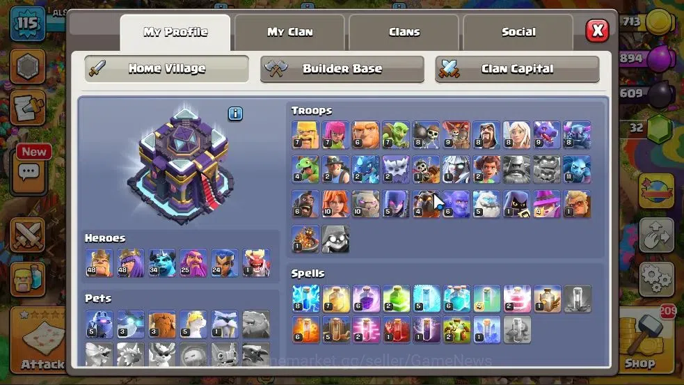 Clash of Clans Accounts High-End LV 115|TH 15-BH 7|HH 9|Limited Skin|BK 48,AQ 48,GW 25,MP 34,RC 24,DD 1|Painter Scenery|CN 6