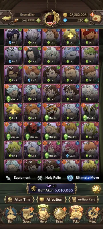 The Seven Deadly Sins: Grand Cross Accounts Midgame Asia |3M CC| 1LR + 6UR + Collab TOG + 520 Gems 3