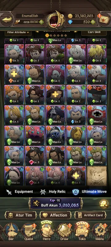 The Seven Deadly Sins: Grand Cross Accounts Midgame Asia |3M CC| 1LR + 6UR + Collab TOG + 520 Gems 5