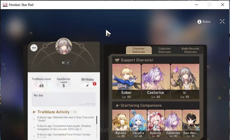 ASIA|TL 65| 9 Limited | Saber+Sign, Castorice, Hyacine, Aglaea, Cerydra Etc | MC Female |Amphoreus|Take Mail|Check SS(HSR4711) Honkai Star Rail Mid Game ASIA|TL 65| 9 Limited | Saber+Sign, Castorice, Hya image 1