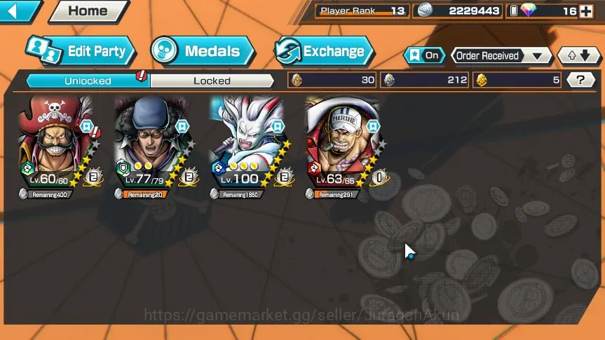 One Piece Bounty Rush Accounts Global | 4 META EX | Gol D Roger,Kuzan,Yamato,Saka image 5