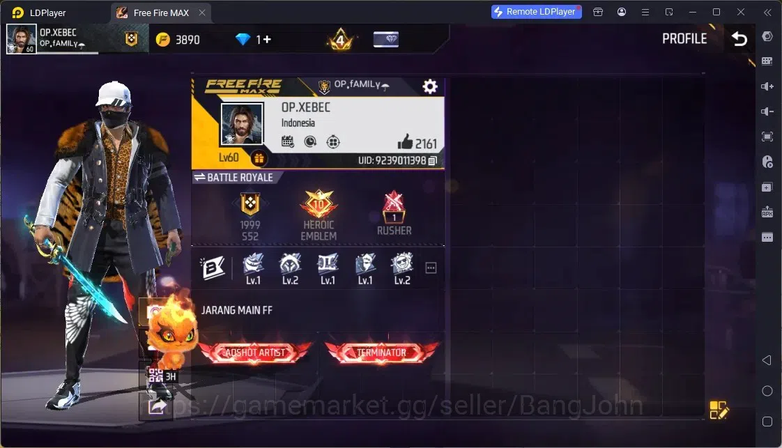 Free Fire Accounts Indonesia | 3 M1887 (Incendium Burst,Mamba Gnaw,Peluru Suci)| JJK Bundle| Bunny Mastermind Backpack 1