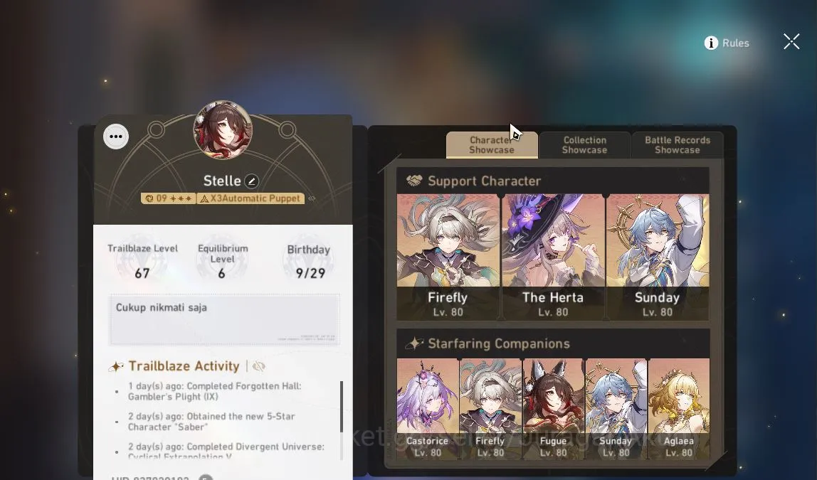 Honkai Star Rail Mid Game Asia|TL67|7 Limited[Castorice E1+Sign,Sunday+Sign, image 1