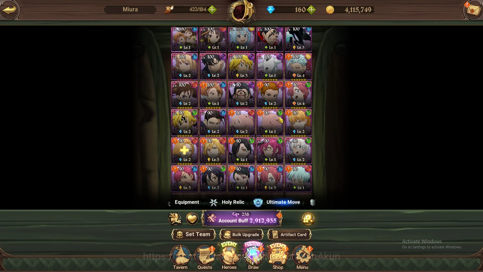 The Seven Deadly Sins: Grand Cross Accounts Midgame Asia|2,9M CC|6 UR + Many Collab + 160 Gems|ODK, K&D, Mael, Thor2/6 3