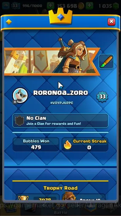 Clash Royale Accounts Starter Lvl 33|Trophy 7078|Limited Skin|KTL 11|Card 115|4 EVO 5 Champ 17 Legend,32 Epic,29 Rare,29 2