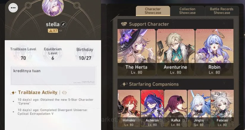 Honkai Star Rail Accounts End Game ASIA|TL 70|17 Limited |Acheron+Sign,Aglaea+Sign,Robin+Sign,Cyrene,Castorice,Etc|MC 5