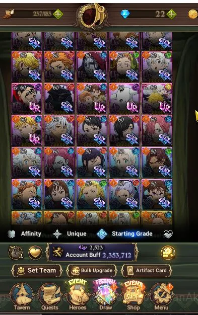 The Seven Deadly Sins: Grand Cross Accounts Midgame Asia|2,3M CC|1 LR+5 UR Collabs|Elizabeth,Demon 11