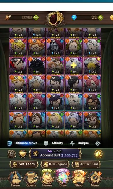 The Seven Deadly Sins: Grand Cross Accounts Midgame Asia|2,3M CC|1 LR+5 UR Collabs|Elizabeth,Demon 12