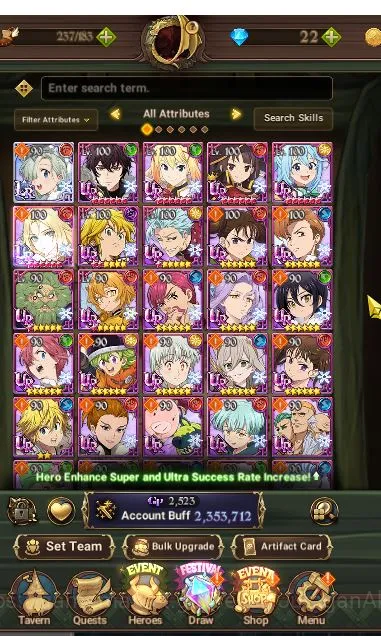 The Seven Deadly Sins: Grand Cross Accounts Midgame Asia|2,3M CC|1 LR+5 UR Collabs|Elizabeth,Demon 5