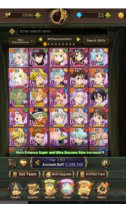 The Seven Deadly Sins: Grand Cross Accounts Midgame Asia|2,3M CC|1 LR+5 UR Collabs|Elizabeth,Demon 6