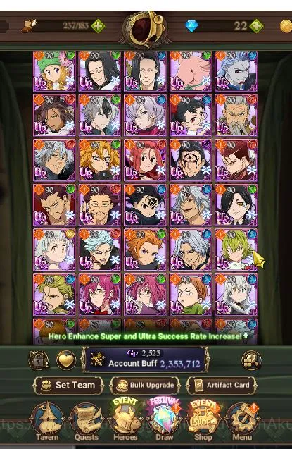 The Seven Deadly Sins: Grand Cross Accounts Midgame Asia|2,3M CC|1 LR+5 UR Collabs|Elizabeth,Demon 7