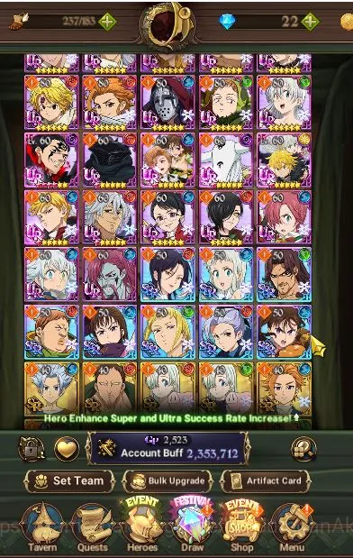The Seven Deadly Sins: Grand Cross Accounts Midgame Asia|2,3M CC|1 LR+5 UR Collabs|Elizabeth,Demon 8