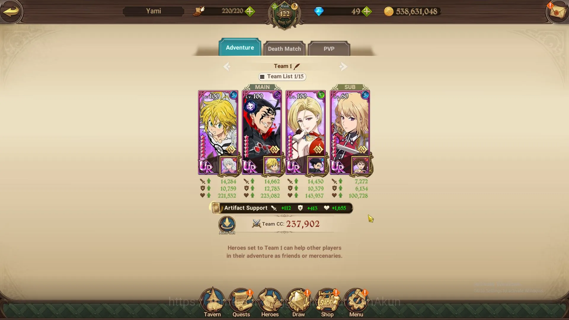 The Seven Deadly Sins: Grand Cross Accounts Midgame ASIA|2,4M CC|5 UR + Collabs 4