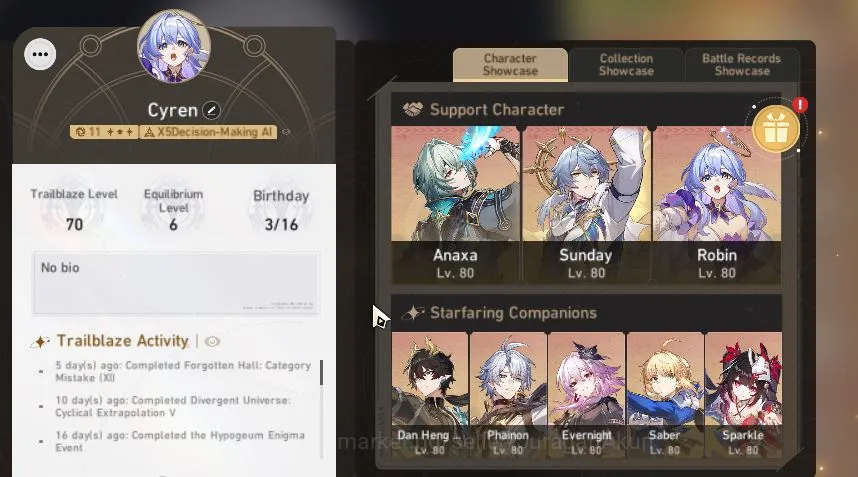 ASIA|TL 70|11 Limit|(E1 Evernight,E1 Anaxa,The Herta,Saber,Archer)+Sign,Phainon,Sunday Etc|Amphoreus|Take Mail|Check SS(HSR3996) Honkai Star Rail Mid Game ASIA|TL 70|11 Limit|(E1 Evernight,E1 Anaxa,The Her image 1