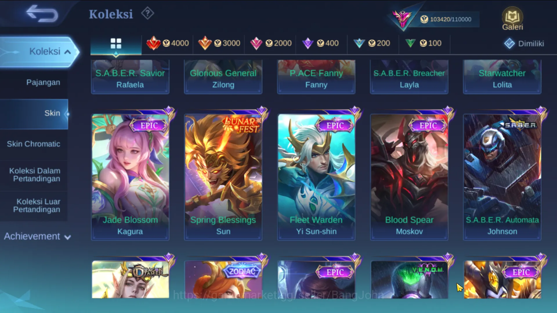 Mobile Legends: Bang Bang Accounts hero 131, skin 382 | legend gusion, kof aurora,kar image 11
