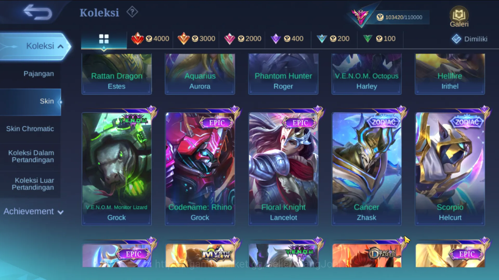 Mobile Legends: Bang Bang Accounts hero 131, skin 382 | legend gusion, kof aurora,kar image 13