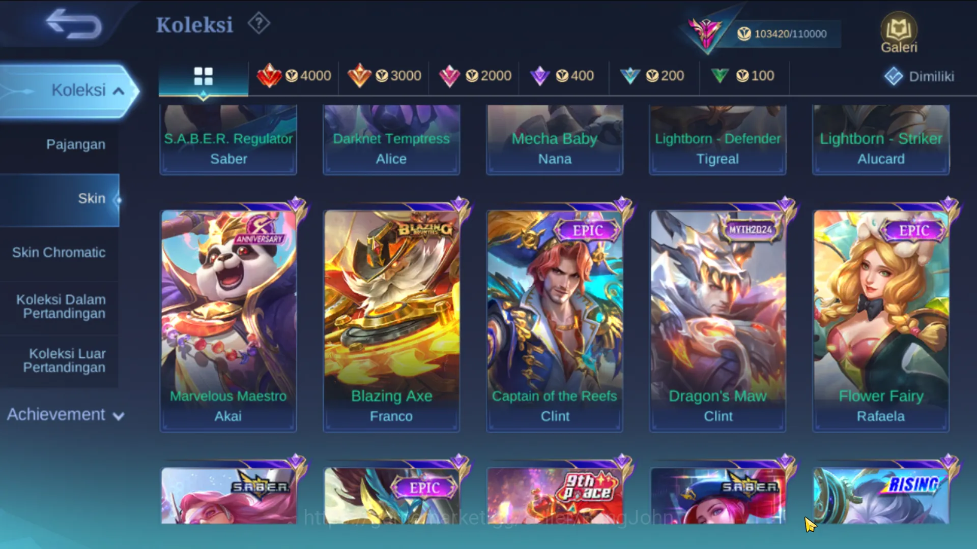 Mobile Legends: Bang Bang Accounts hero 131, skin 382 | legend gusion, kof aurora,kar image 9