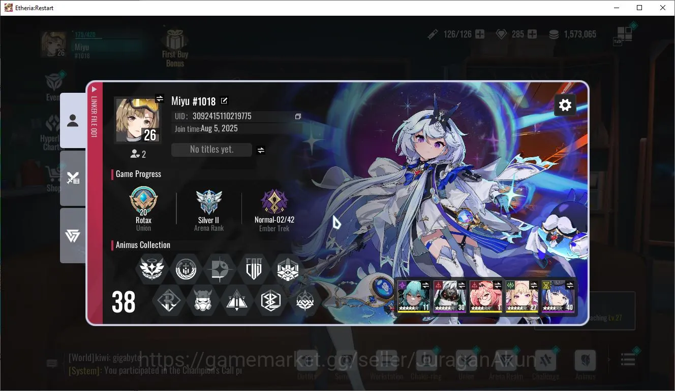 Etheria: Restart Accounts Mid‑Tier Global-S9| 7 SSR (Fuqiu[P1],Shadow Sania,Beyontin,Freya,Hellkid,Mio,etc)+24SR 2