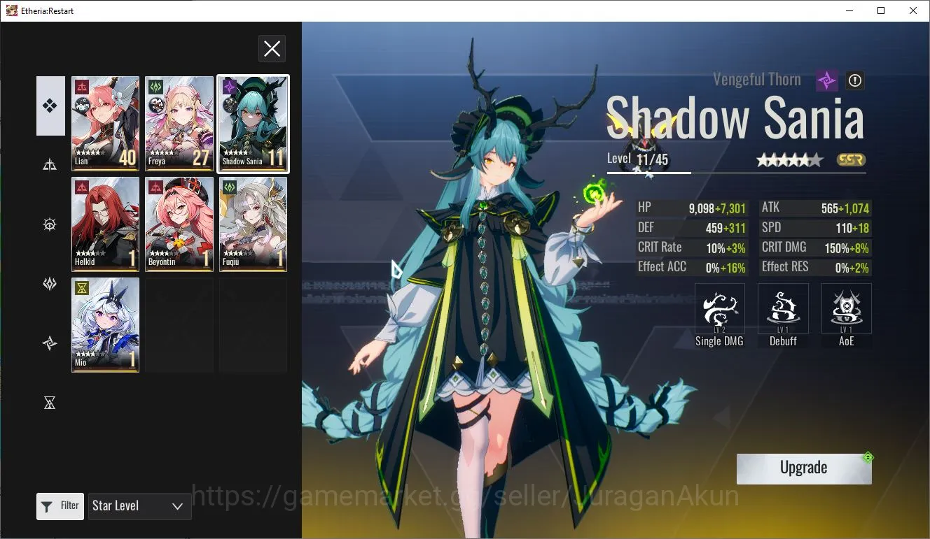 Etheria: Restart Accounts Mid‑Tier Global-S9| 7 SSR (Fuqiu[P1],Shadow Sania,Beyontin,Freya,Hellkid,Mio,etc)+24SR 5