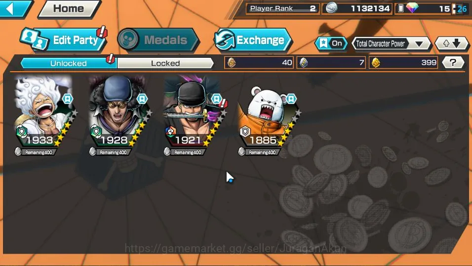 One Piece Bounty Rush Accounts Starter Global| 3 META EX |GFive MD Luffy,BPirates Kuzan, Onigashima Roronoa Zoro |Rank 2|Log 4