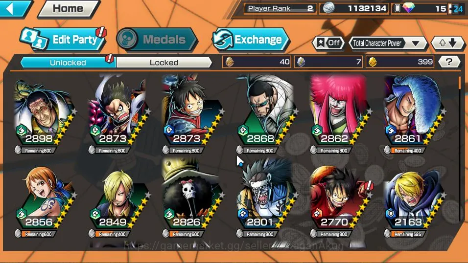 One Piece Bounty Rush Accounts Starter Global| 3 META EX |GFive MD Luffy,BPirates Kuzan, Onigashima Roronoa Zoro |Rank 2|Log 5