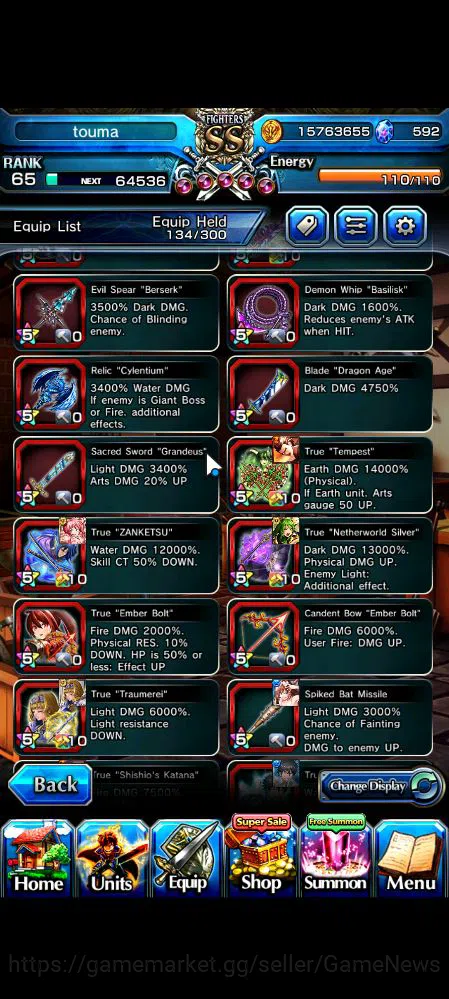 Grand Summoners Accounts Mid-Game Global|Rank 65|11 Ascend|ToumaTW,KirisameTW,WH 13