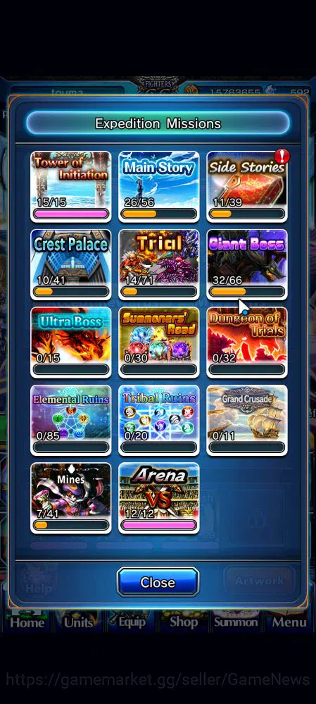 Grand Summoners Accounts Mid-Game Global|Rank 65|11 Ascend|ToumaTW,KirisameTW,WH 17