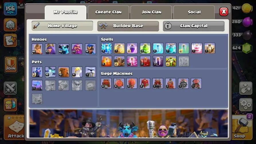 Clash of Clans Accounts High-End TH 17-BH 10|LV 156|Titan 27|Limited Skin|HH 11|BK 46,AQ 63,GW 33,MP 40,RC 14|CN OFF|Protect 2