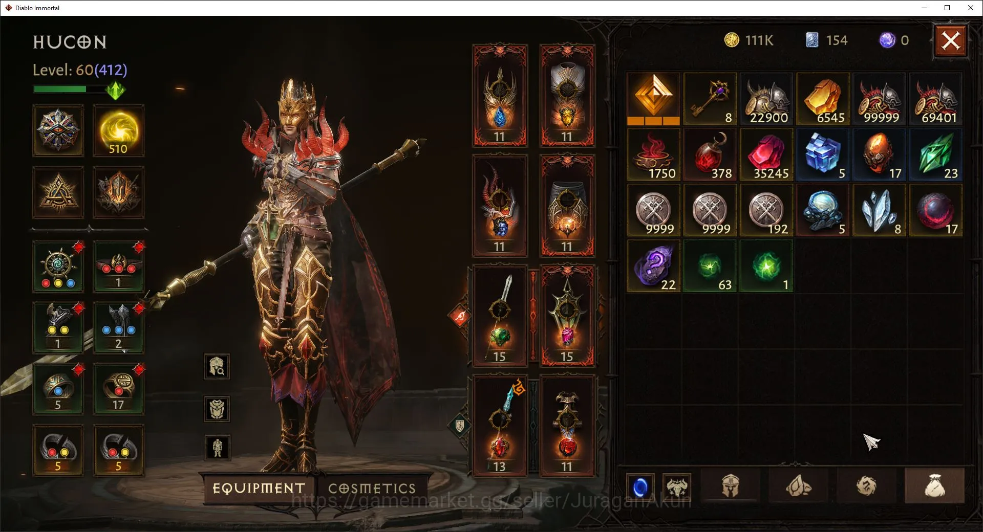 Diablo Immortal Accounts Mid-Tier SEA - anu | can move server | Lv 60(412) Currnet 26K CR |Reso 510|Hell 3 Paragon|0 4