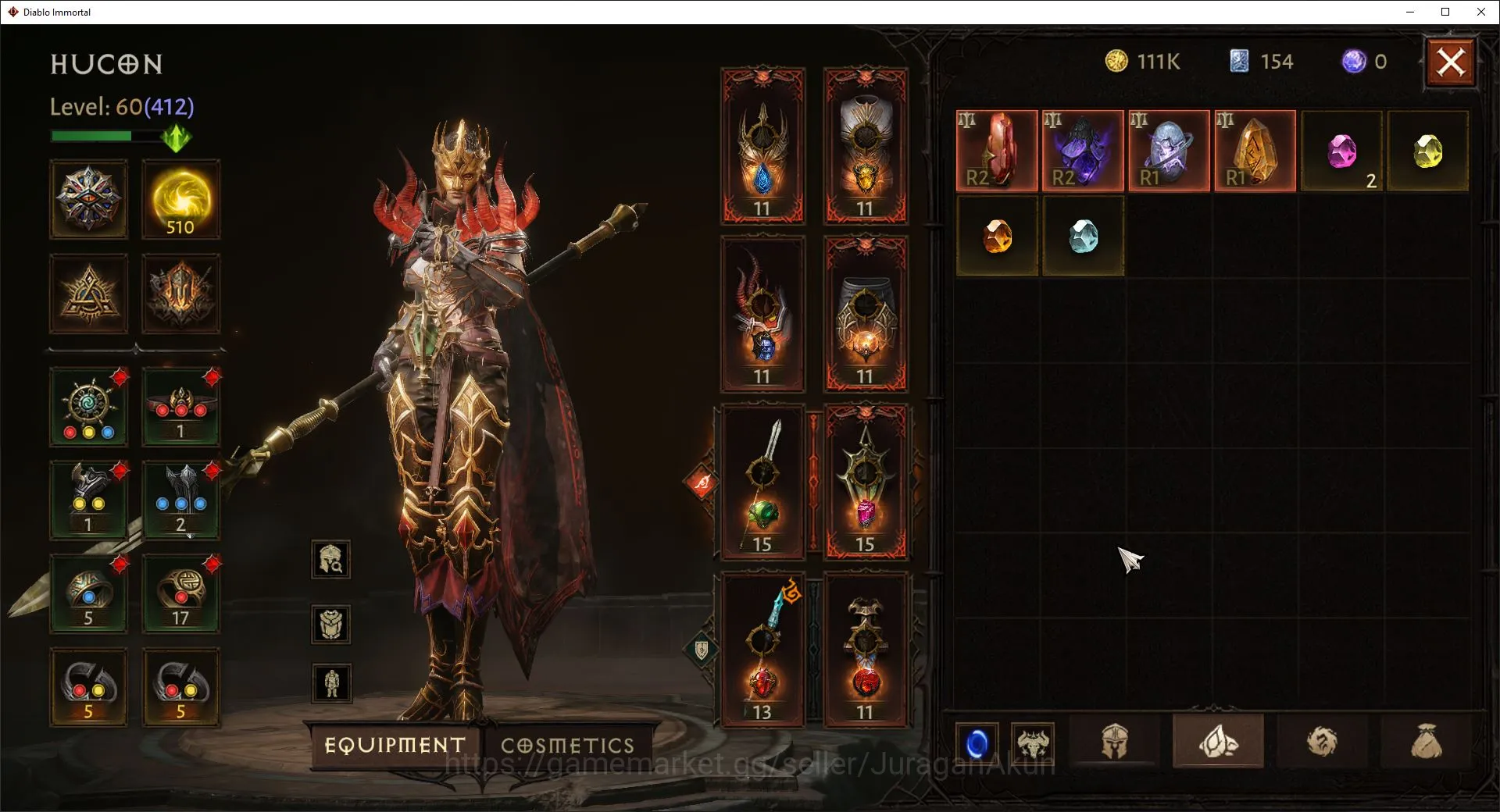 Diablo Immortal Accounts Mid-Tier SEA - anu | can move server | Lv 60(412) Currnet 26K CR |Reso 510|Hell 3 Paragon|0 5