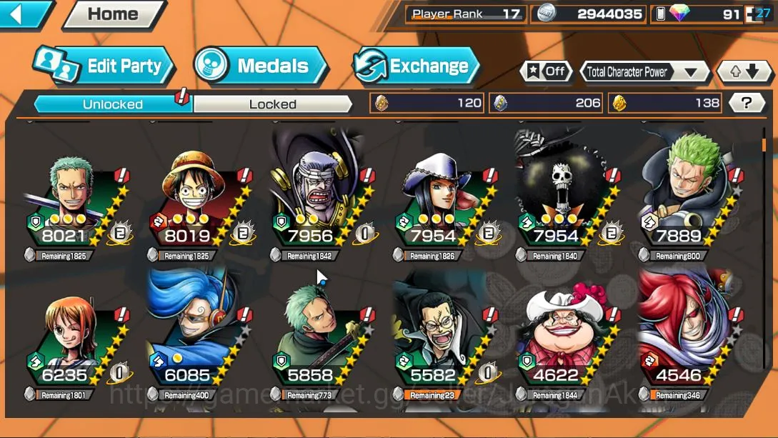 One Piece Bounty Rush Accounts Mid-Tier Global| 6META EX|Film Zephyr,Olin Oiran,Hero D garp,Pirates D Roger,St.Saturn 2