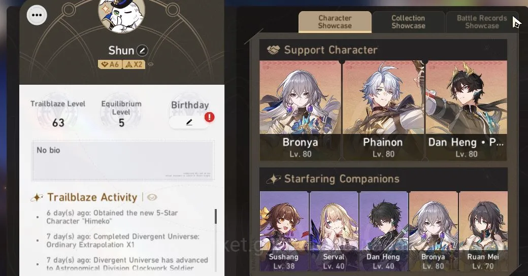 Honkai Star Rail Accounts Mid Game ASIA|TL 63|5 Limited|PhainonE2+Sign,The Dahlia,Danhengperm,Ruan Mei,DR Ratio|MC 3