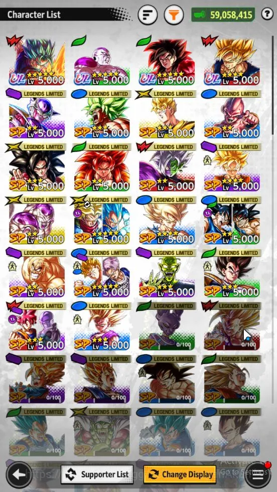 Dragon Ball Legends Accounts Mid-Tier 59M Total Power|LV 153| 4 UL+ 14 LL|SS God SS Vegito,Super FP Seiyan 4 Goku,Super 3