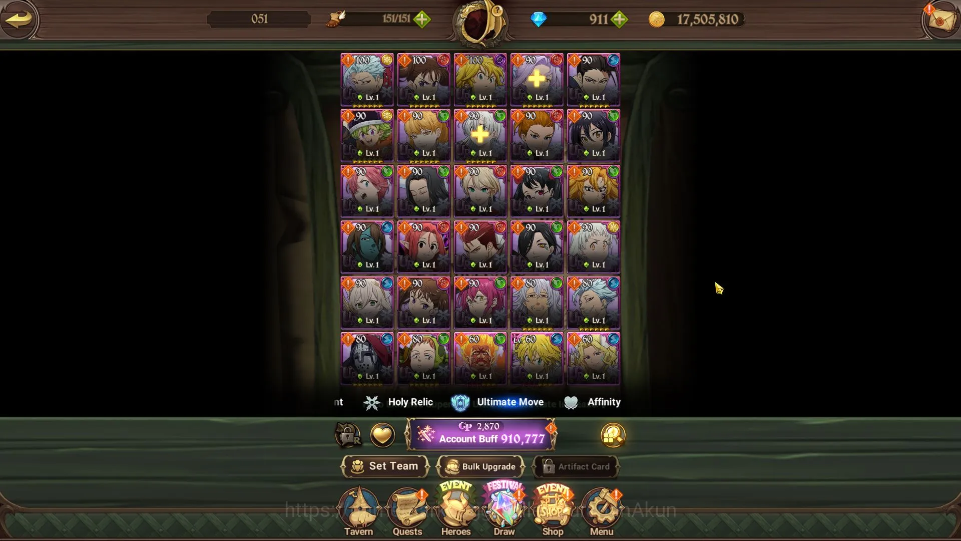 The Seven Deadly Sins: Grand Cross Accounts Starter Global | Starter | 910K CC,Ch 5 | 3 UR+911 Gems | Thor,Escanor,Demon 2