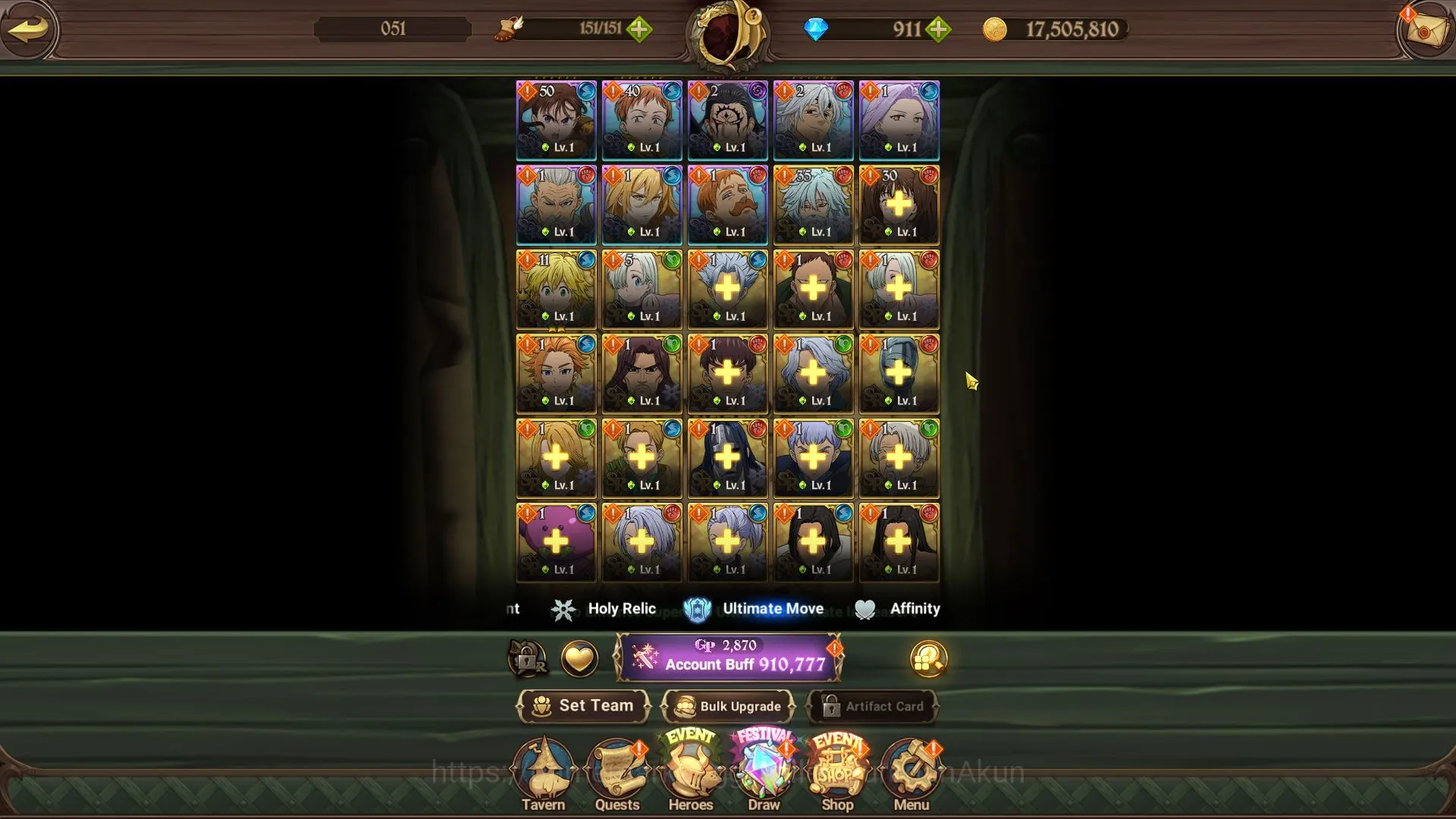 The Seven Deadly Sins: Grand Cross Accounts Starter Global | Starter | 910K CC,Ch 5 | 3 UR+911 Gems | Thor,Escanor,Demon 3