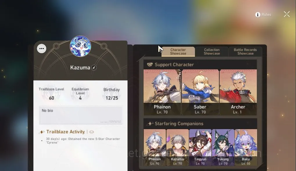 ASIA|TL 60|5 Limited| Phainon+Sign,Saber+Sign,Cyrene,Dante,Archer |MC Male|Amphoreus|Check SS(HSR4594) Honkai Star Rail Mid Game ASIA|TL 60|5 Limited| Phainon+Sign,Saber+Sign,Cyre image 1