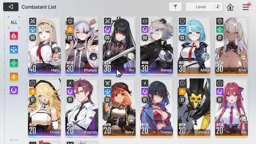 Chaos Zero Nightmare Accounts GLOBAL Lv32|6 SSR(Haru+Prism,Rin,Khalipe,Orlea M1,Kayron M1,Renoa,)8SR(Mika M3,Beryl 3