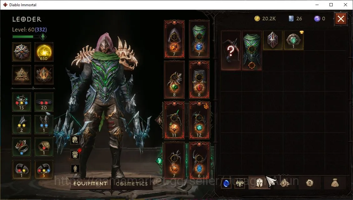 Diablo Immortal Accounts Mid-Tier SEA-Gillian|Lv60(332)Demon Hunter|24K CR|Reso 650|Hell III|Paragon Harbinger|Hell 3