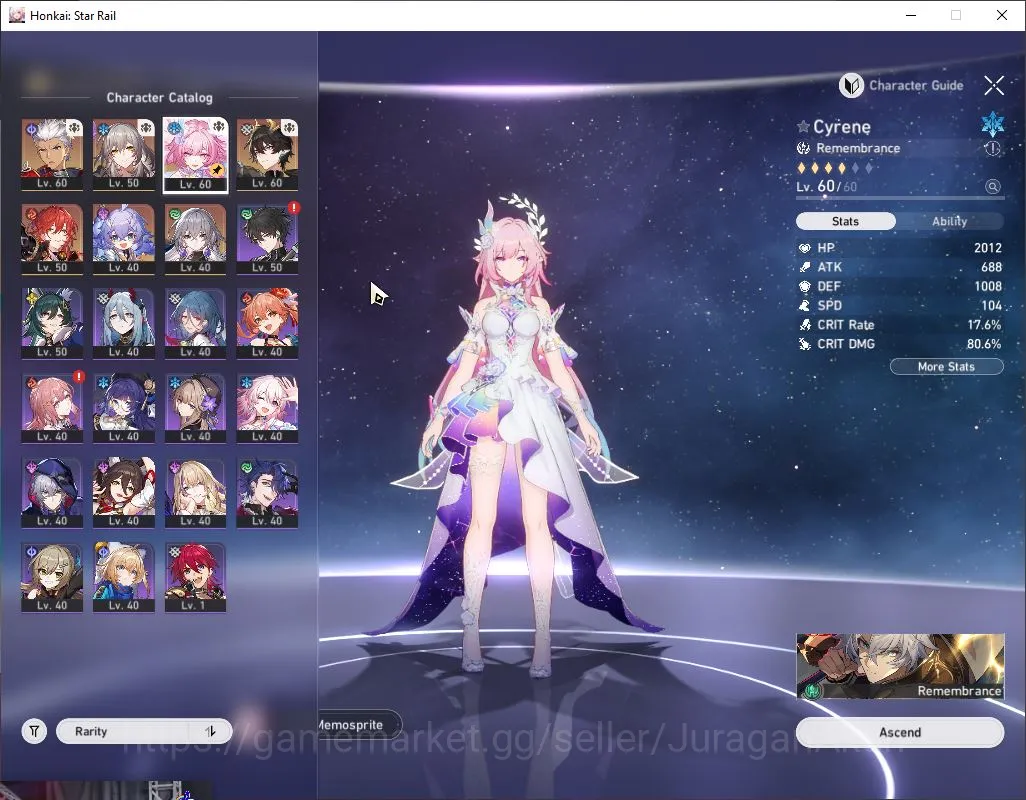 Honkai Star Rail Accounts Mid Game Asia|TL 56|3 Limited |CyreneE2,Danhengperm,Archer|MC Female|Amphoreus|Take Mail|Check 2
